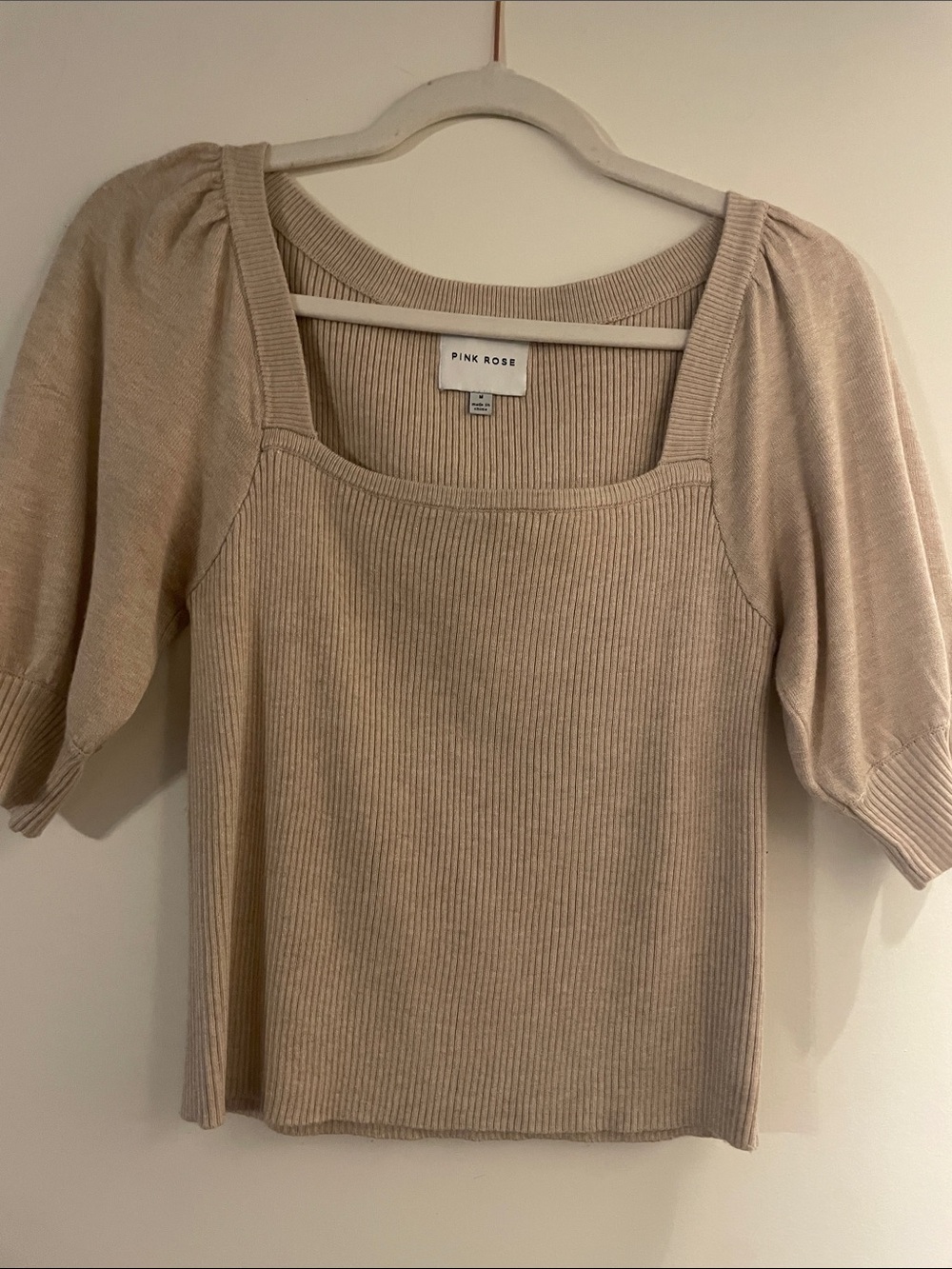 Pink Rose Neutral Ribbed Square-Neck Pullover